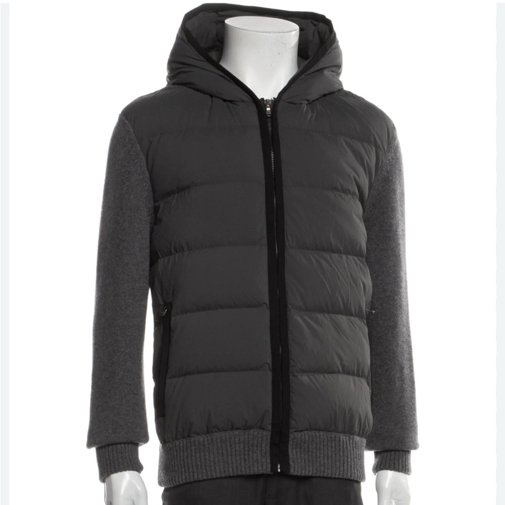 James Perse Hybrid Contrast Panel Grey Wool Cashmere Puffer Jacket New Size 4